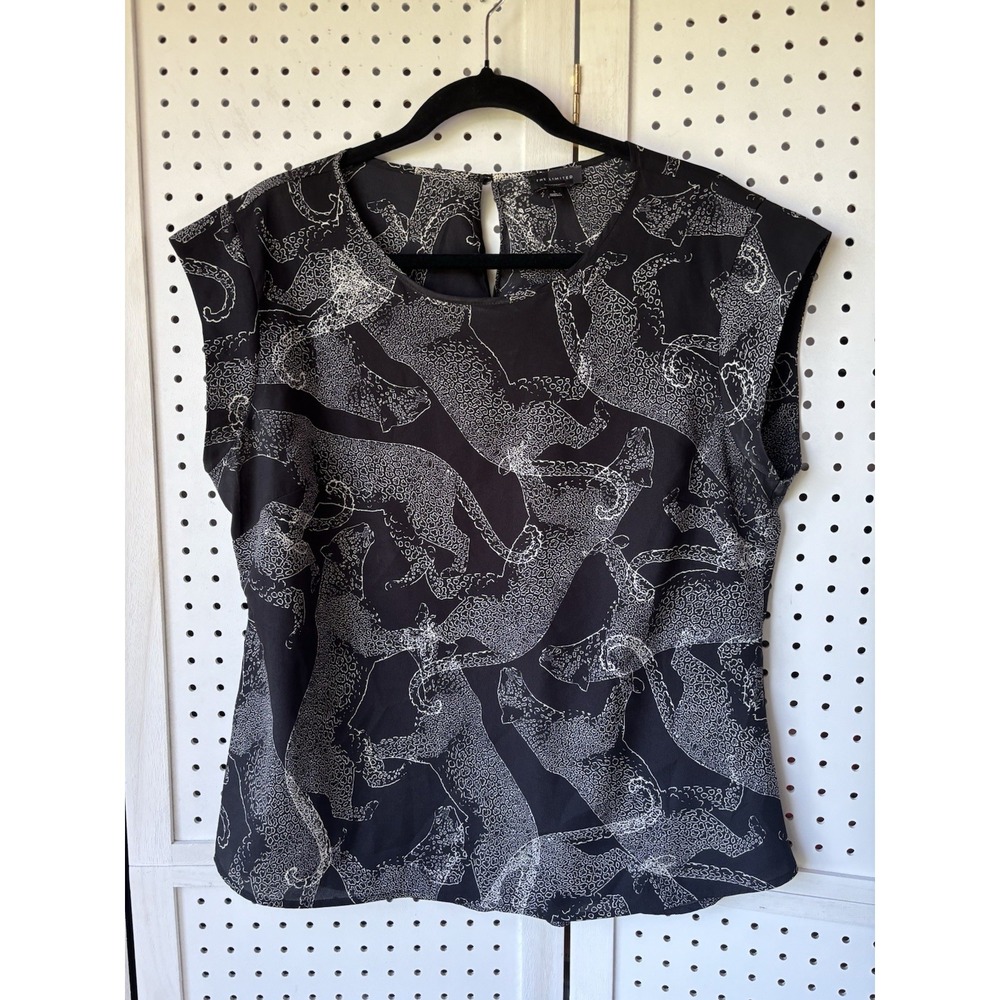The Limited Blouse Womens Lg Black Cheetah Cap Sleeve Base Layer Shell Office